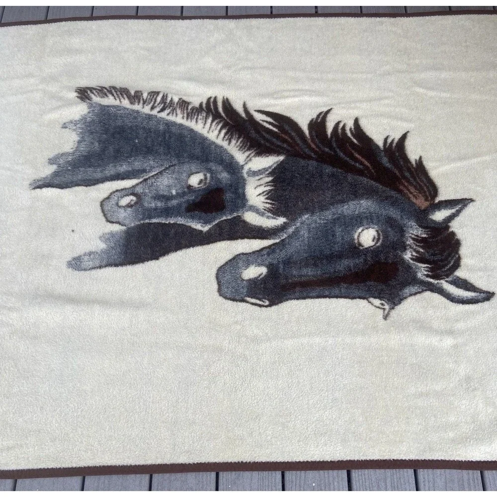 Vintage Biederlack Horse Throw Blanket West Germany Acrylic Ranch Decor